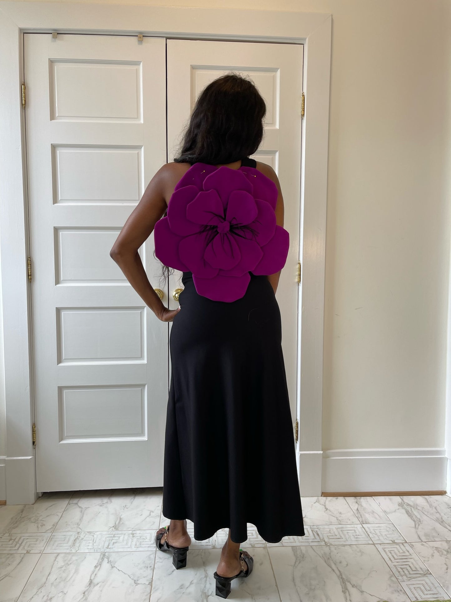 Formal Dress Black With Purple Flower On The Back