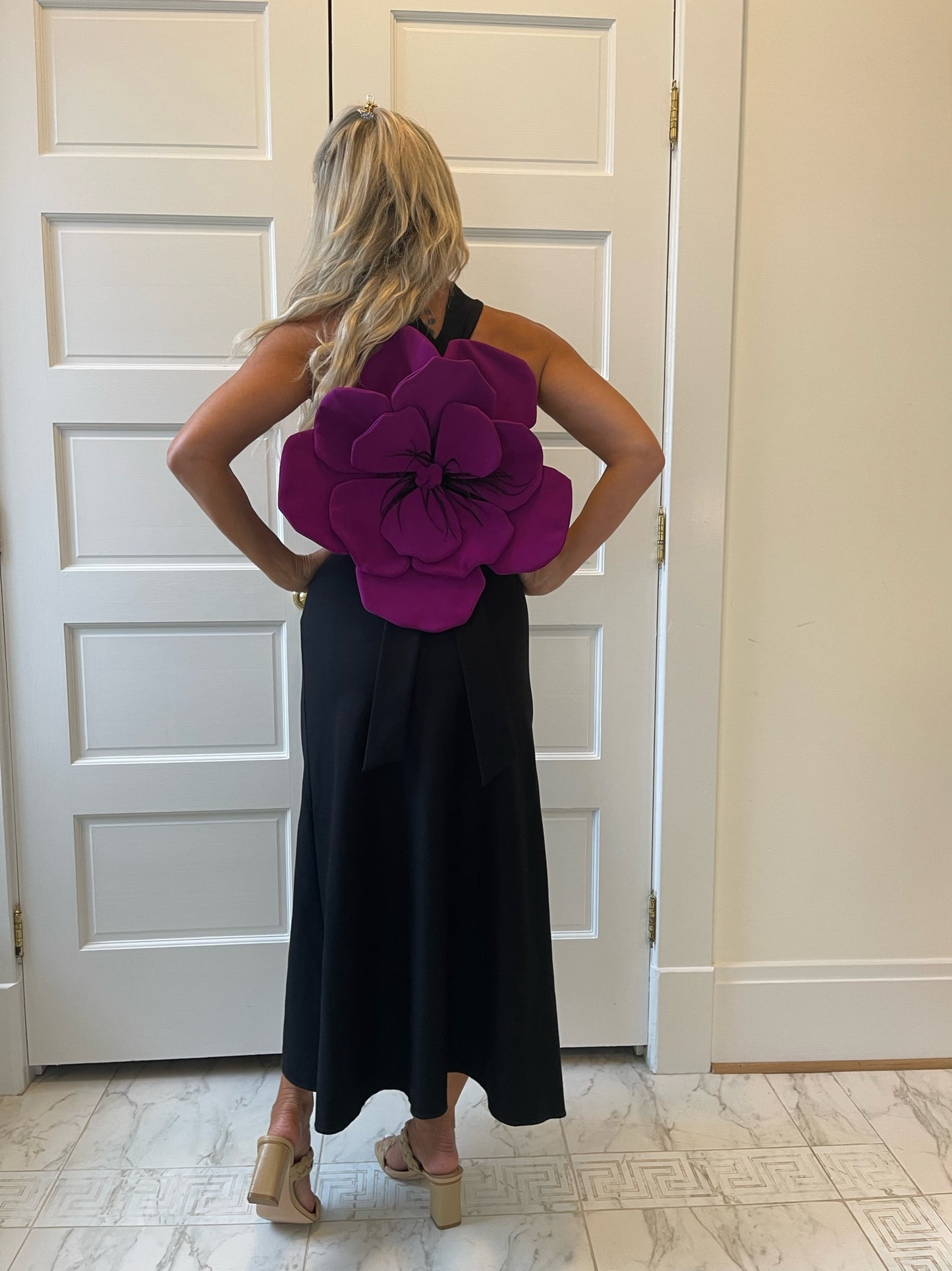 Formal Dress Black With Purple Flower On The Back